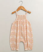 Groovy Bloom Smocked Cotton Romper & Hairband Co-ord Set - Beige