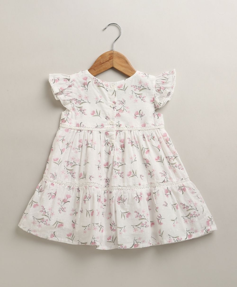 Blossom Breeze Organic Cotton Baby Dress with Hairband – White
