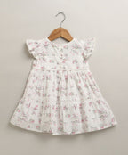 Blossom Breeze Organic Cotton Baby Dress with Hairband – White
