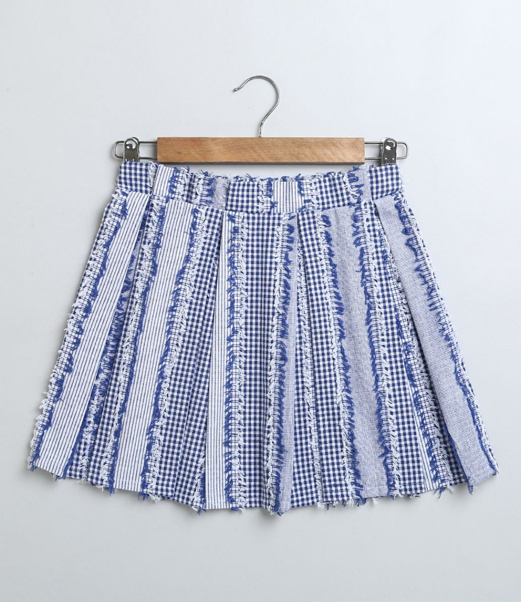 Stylish Poplin Shirt & Cotton Jacquard Skirt Co-ord Set - White & Blue
