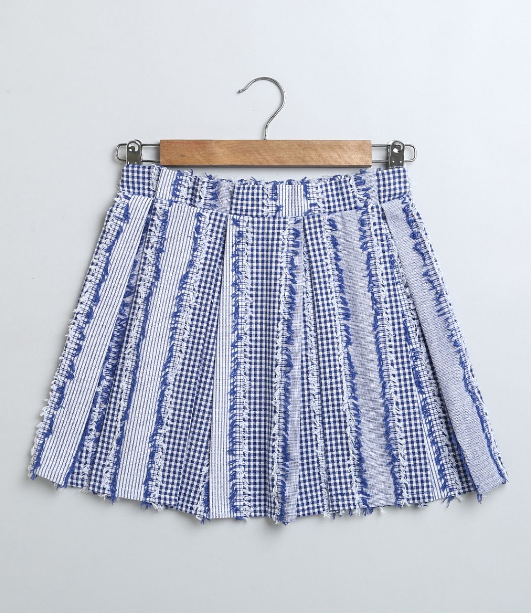 Stylish Poplin Shirt & Cotton Jacquard Skirt Co-ord Set - White & Blue