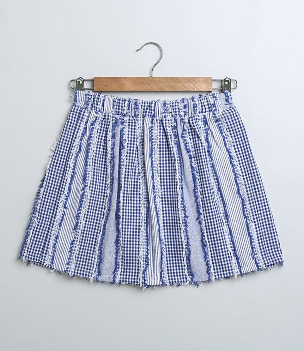 Stylish Poplin Shirt & Cotton Jacquard Skirt Co-ord Set - White & Blue