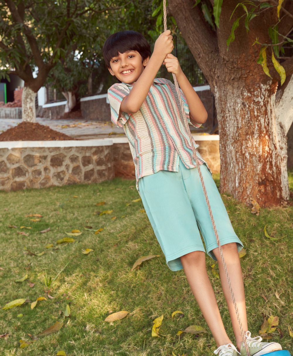 Striped Short Sleeves Shirt - Multicoloured