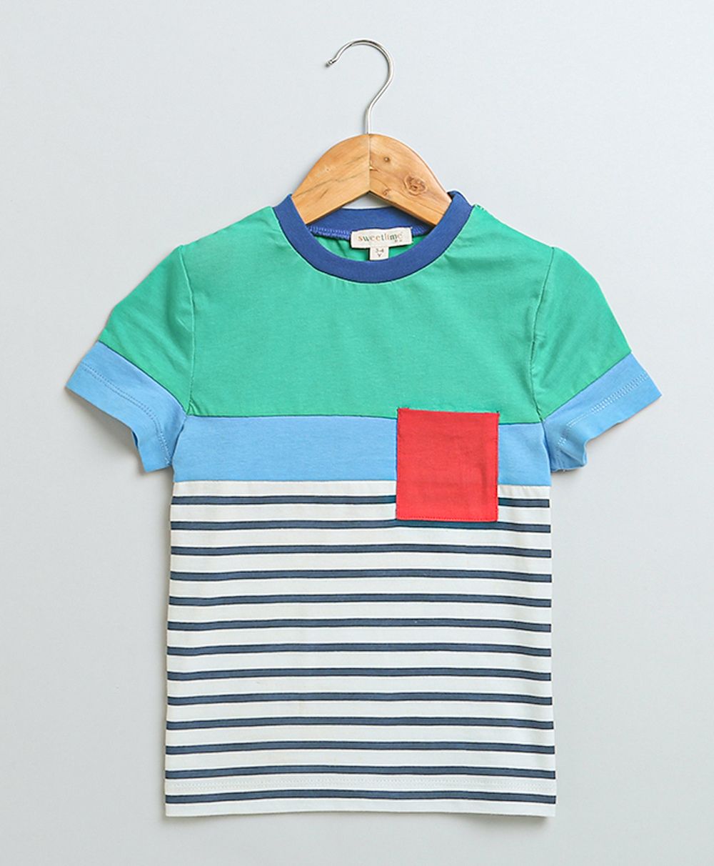 Color Blocked Co-ord Set - Green and Blue