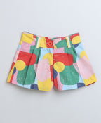 Sleeveless Cotton Top & Shorts Co-ord Set - Sea Blue & Multicoloured