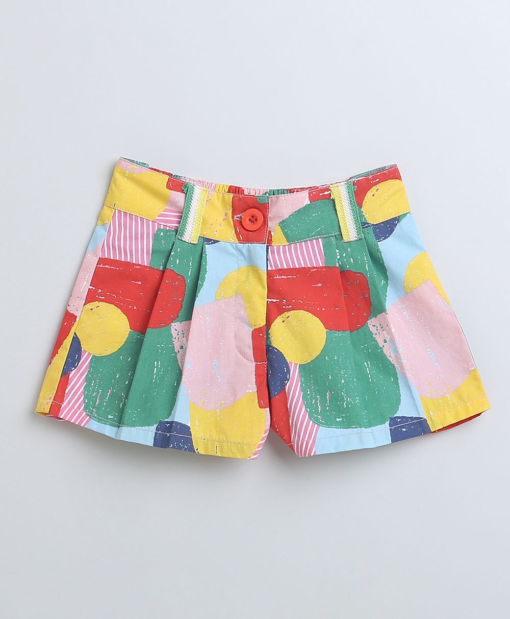 Sleeveless Cotton Top & Shorts Co-ord Set - Sea Blue & Multicoloured