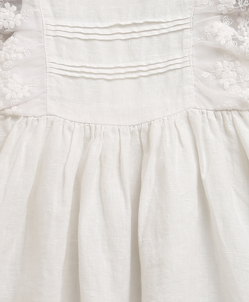 Ivory Blossom Lace Linen Dress & Bloomer - White