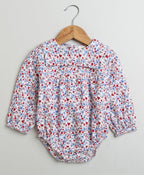 Red & Blue Floral Print Organic Cotton Bodysuit - Multicoloured