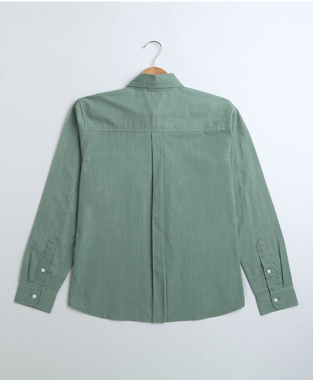 Full Sleeves Cotton Slub Shirt - Olive