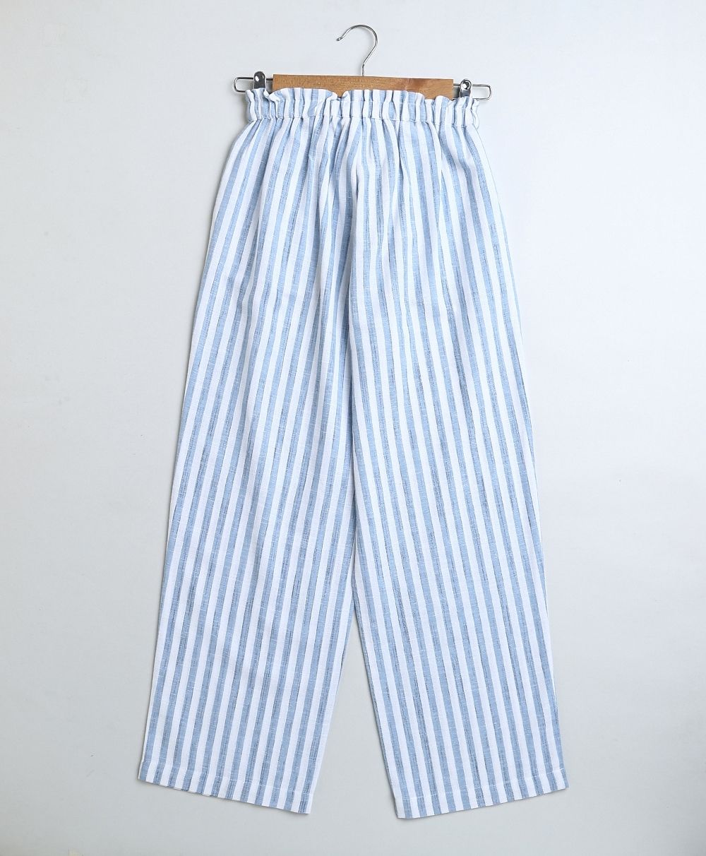 Striped Cotton Co-ord Set - White & Blue