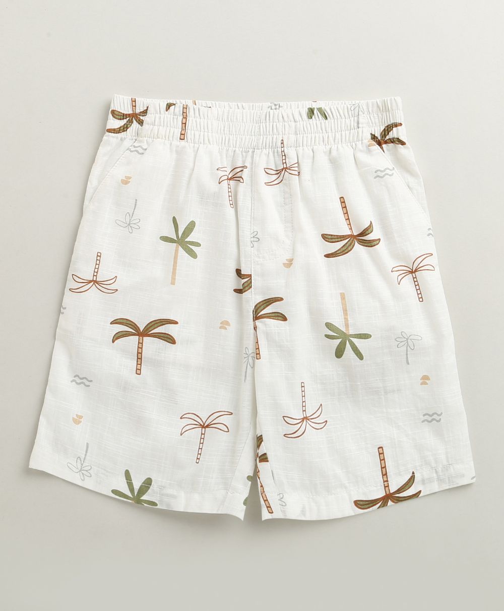Tropical Vibes Cotton Slub Co-ord Set - White