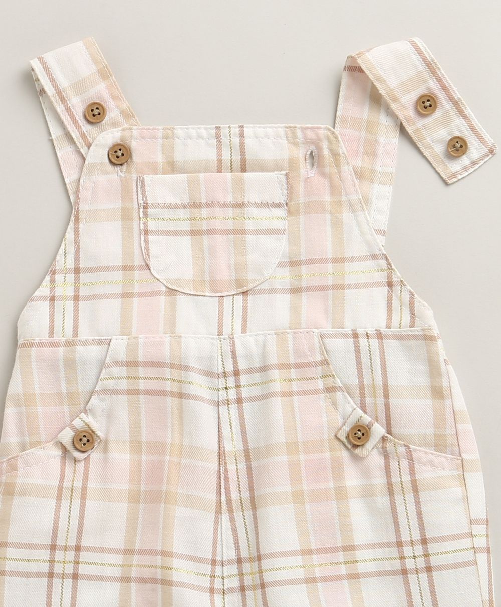 The Little Farmhouse Plaid Organic Cotton Romper & White T-shirt Set - Pink & Beige