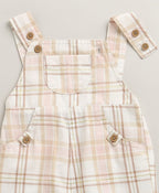 The Little Farmhouse Plaid Organic Cotton Romper & White T-shirt Set - Pink & Beige