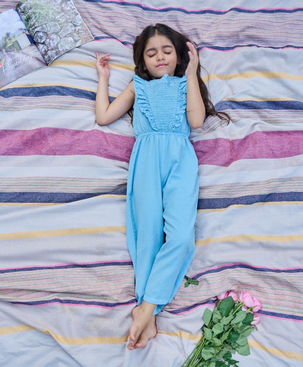 Seersucker Jumpsuit - Light Blue