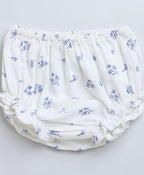 Baby Girls Blue Floral Printed Cotton Dress with a Bloomer - White