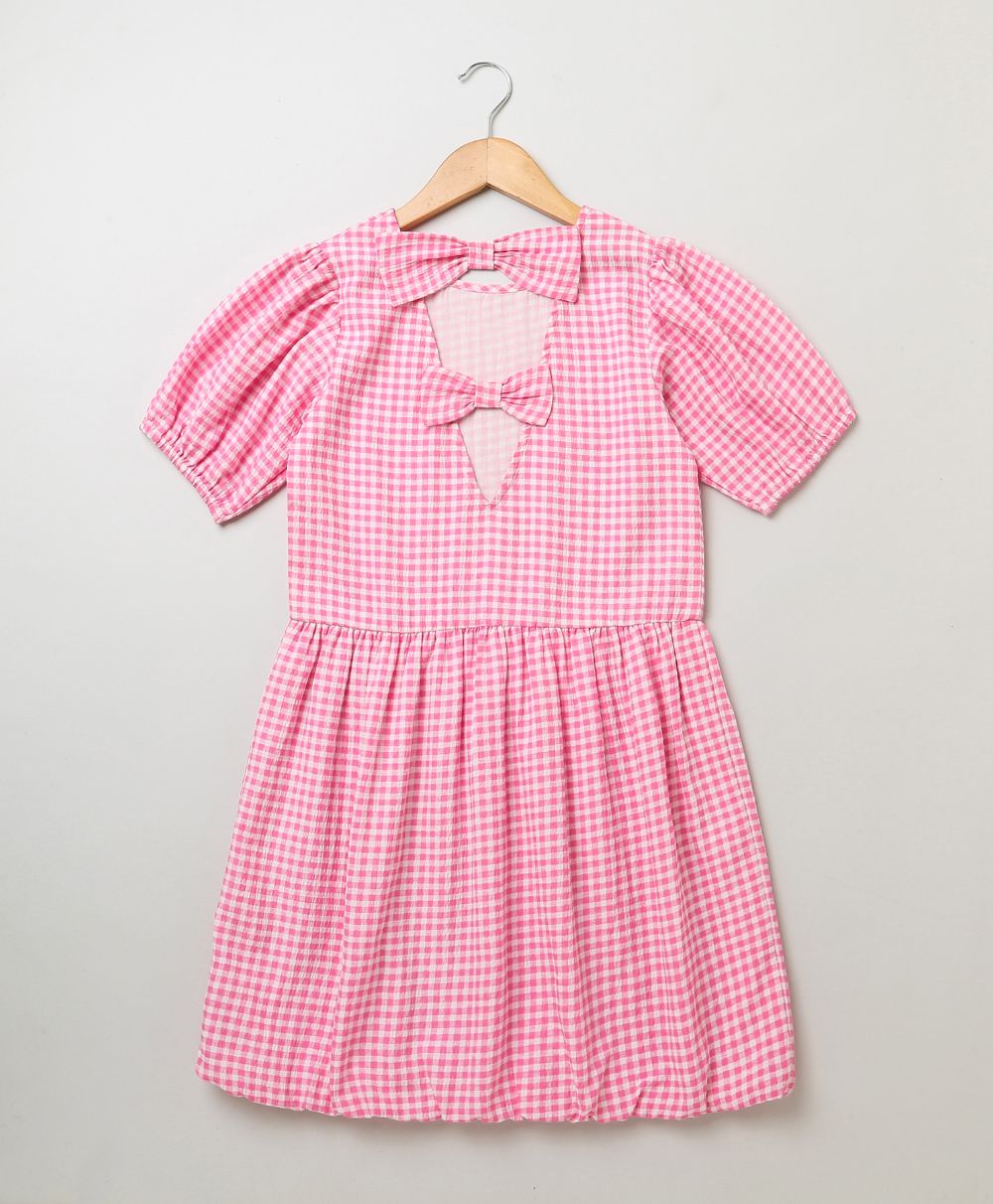 Checkered Short Sleeved Dress - Pink