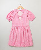 Checkered Short Sleeved Dress - Pink
