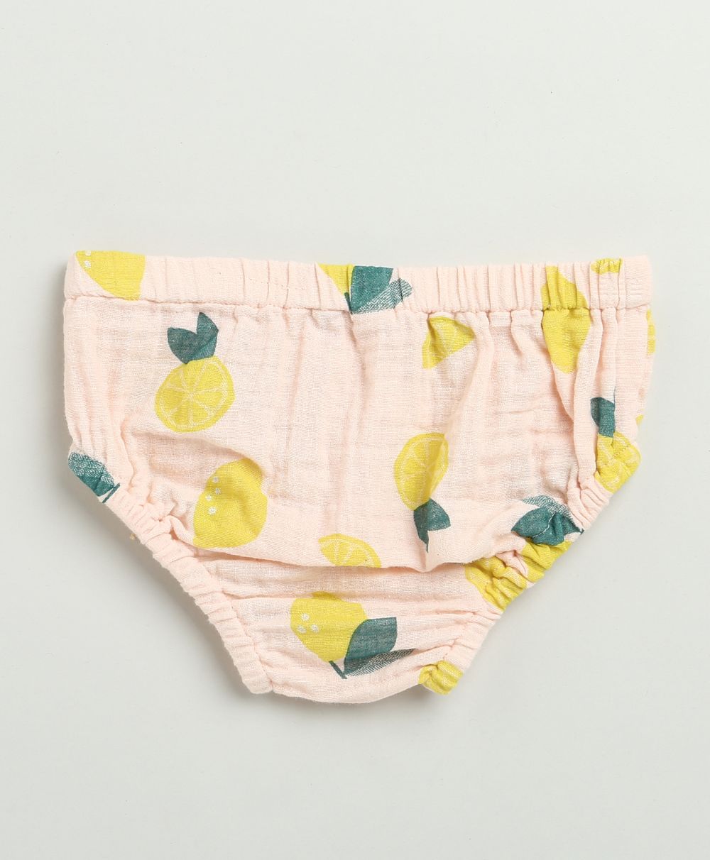 Lemon Print Organic Cotton Co-ord Set - Peach