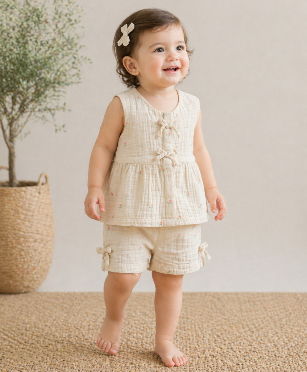 Vintage Floral Eyelet Cotton Co-ord Set- Off White