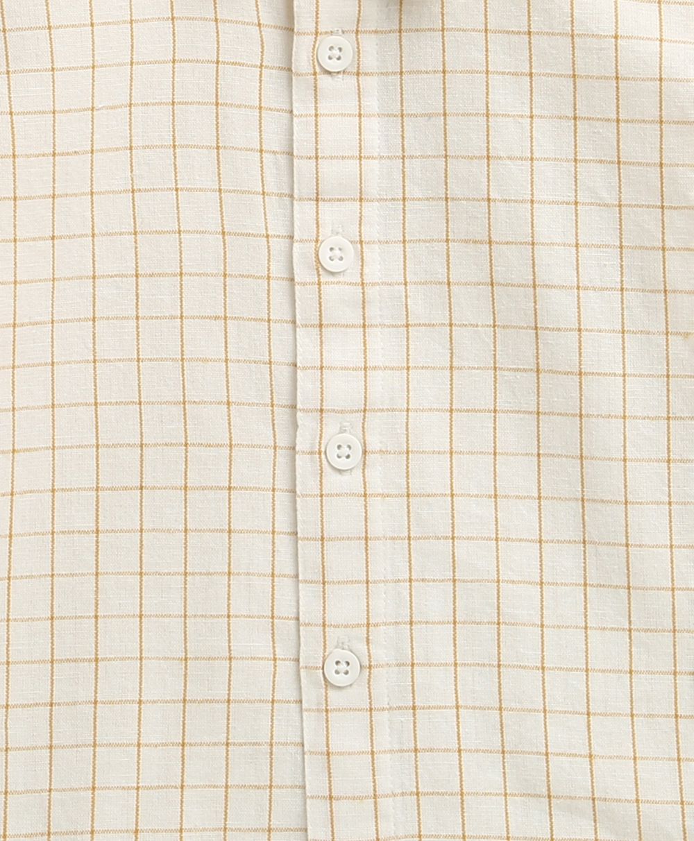 The yelllow Checks shirt  & Khaki Cotton Co-ord Set -  Biege