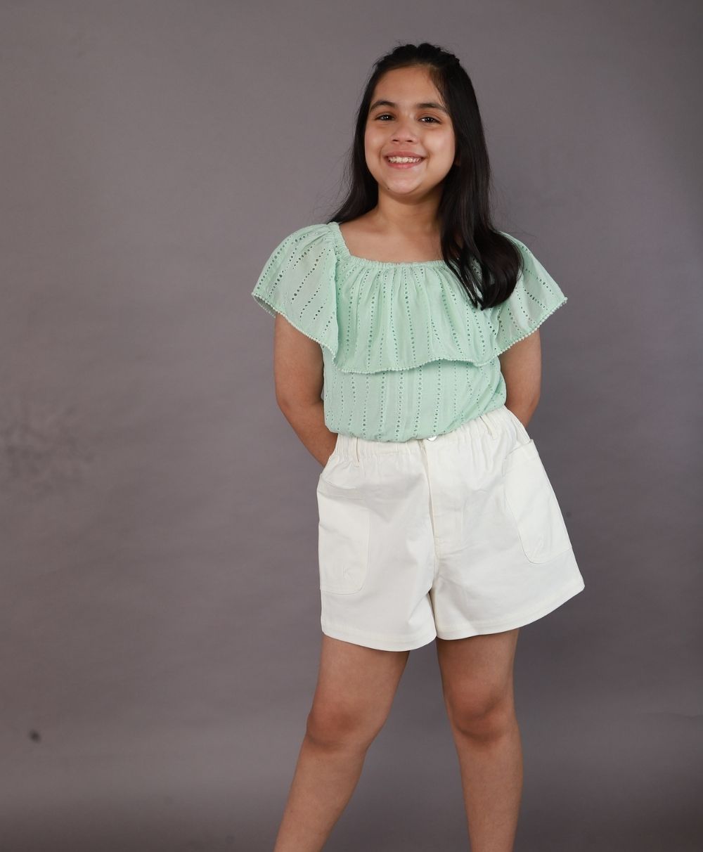 Girls Cotton Twill Shorts - White