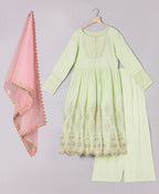 Kurta with Plazzo & Contrast Pink Duppatta - Green
