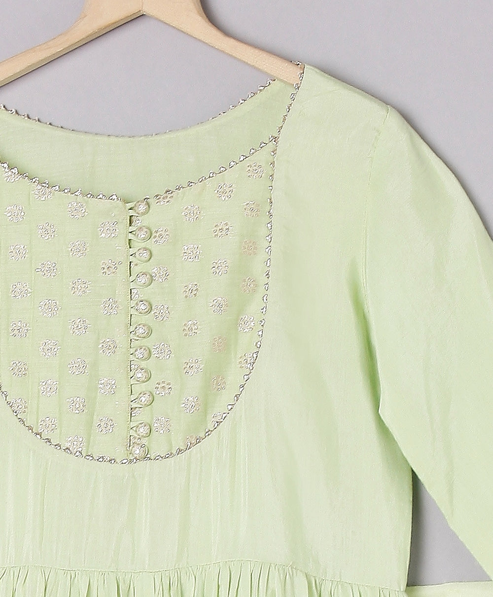 Kurta with Plazzo & Contrast Pink Duppatta - Green