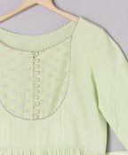 Kurta with Plazzo & Contrast Pink Duppatta - Green