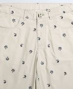 Palm Leaves Printed Cotton Poplin Shorts - Beige