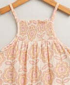 Groovy Bloom Smocked Cotton Romper & Hairband Co-ord Set - Beige
