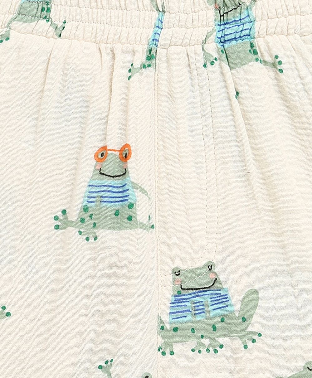 Frog Print Cotton Co-ord  Set - Off-White