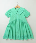 Peter Pan Collar Tiered Cotton Dress - Green