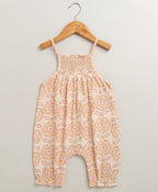 Groovy Bloom Smocked Cotton Romper & Hairband Co-ord Set - Beige