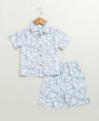 Lemon Print Cotton Printed Co-ord Set - White & Blue
