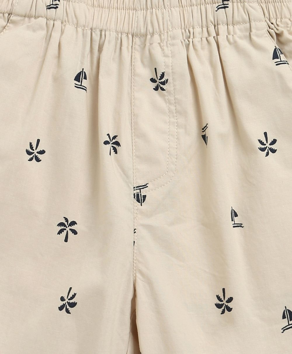 Boat Printed Cotton Poplin Co-ord Set - Beige