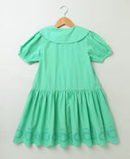 Peter Pan Collar Tiered Cotton Dress - Green