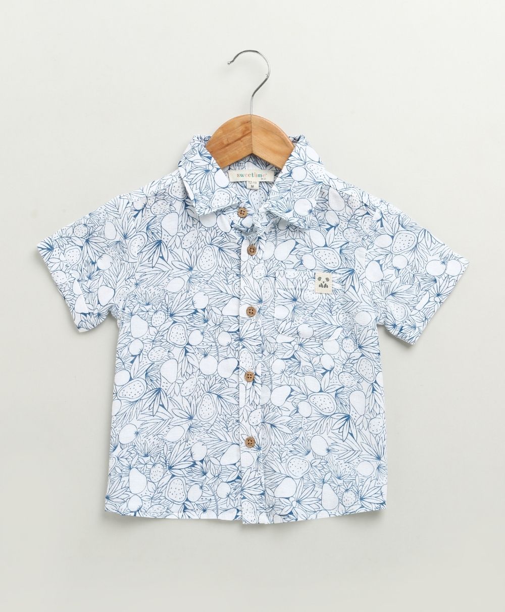 Lemon Print Cotton Printed Co-ord Set - White & Blue