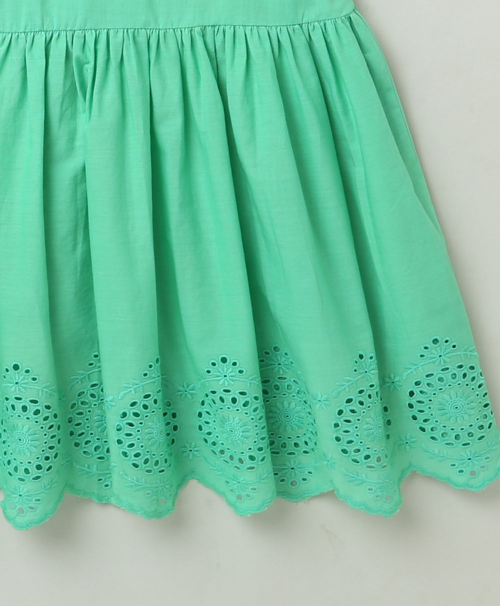 Peter Pan Collar Tiered Cotton Dress - Green