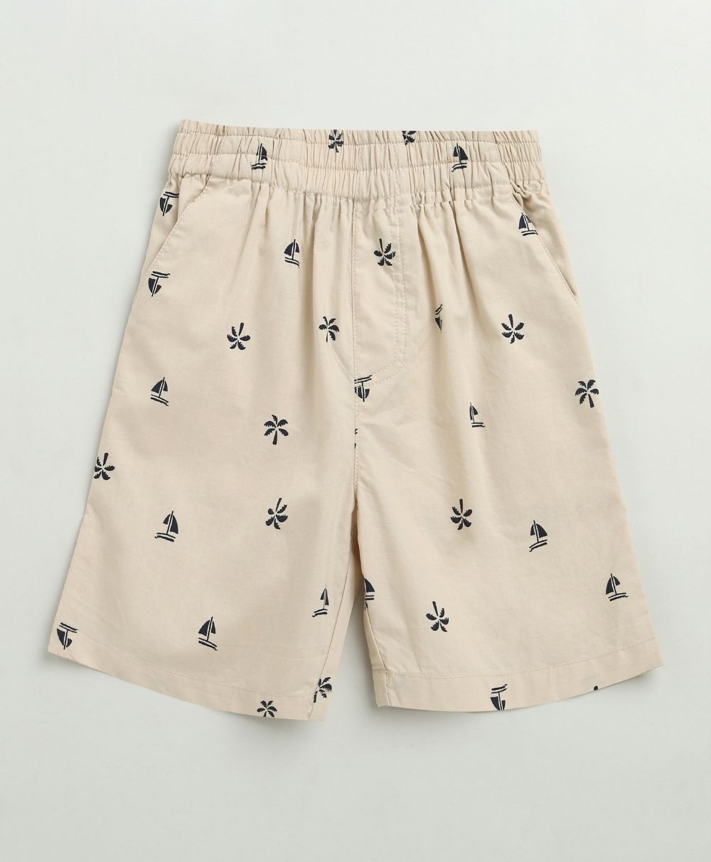 Boat Printed Cotton Poplin Co-ord Set - Beige