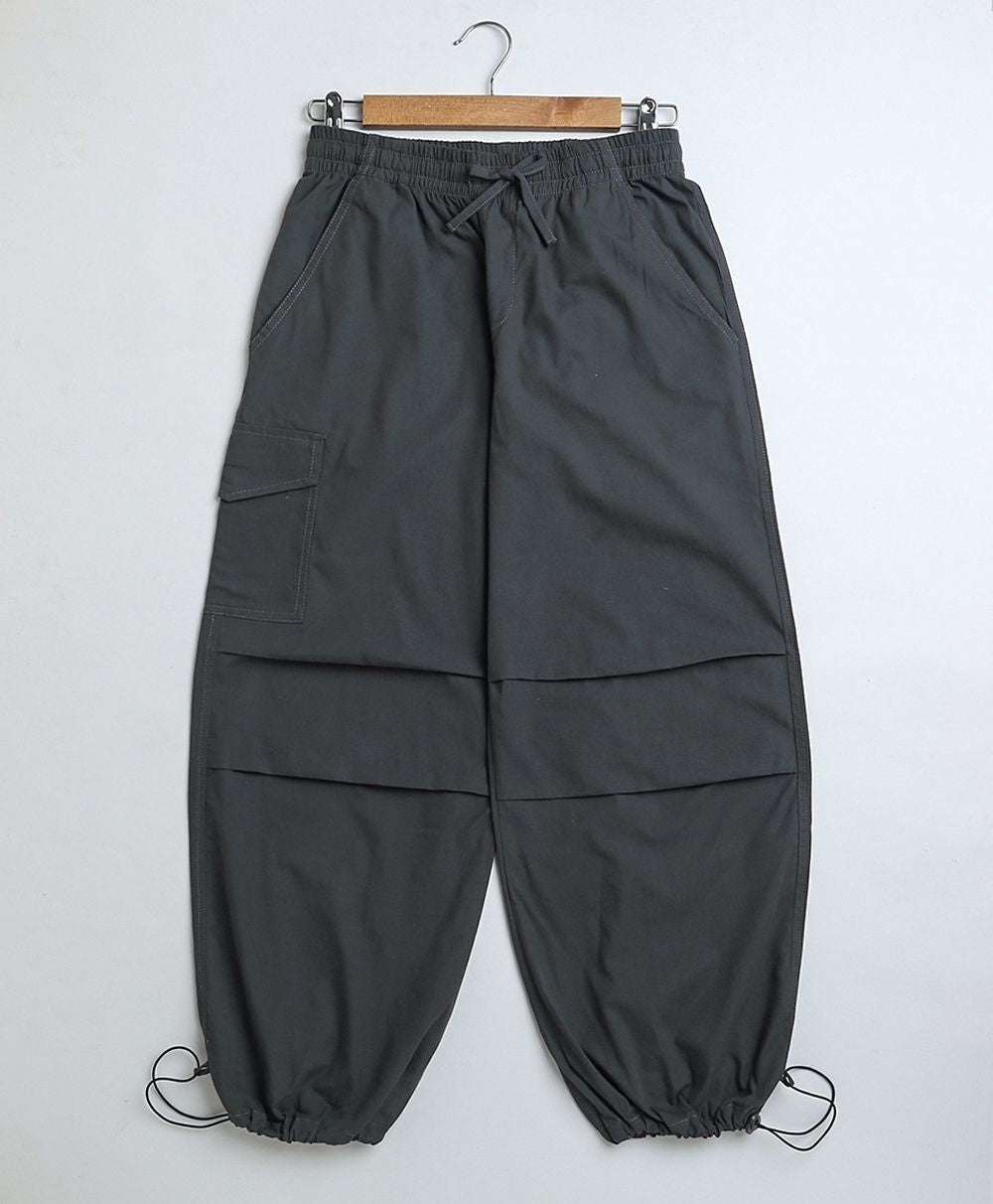 Unisex Cotton Poplin Cargo Pants - Streetwear - Dark Grey
