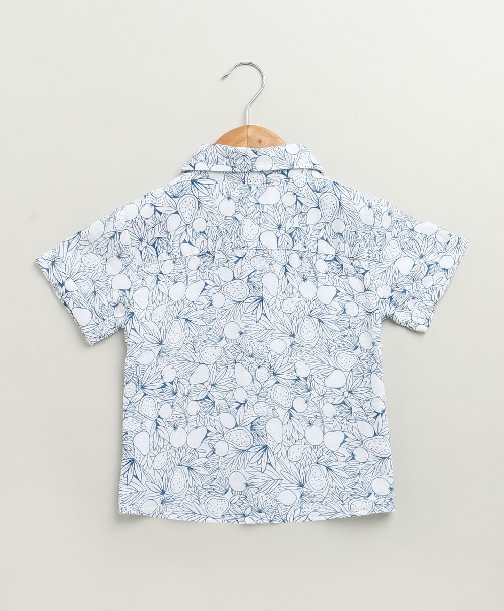 Lemon Print Cotton Printed Co-ord Set - White & Blue