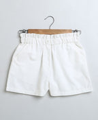 Denim Floral Embroidery Top & White Linen Shorts Co-ord Set - Blue & White