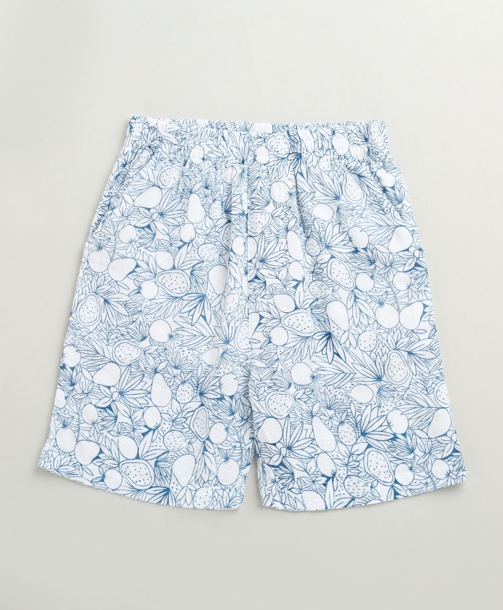 Lemon Print Cotton Printed Co-ord Set - White & Blue