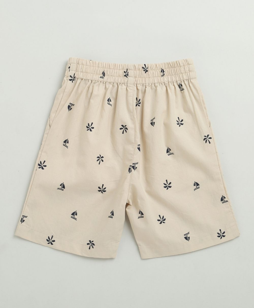 Boat Printed Cotton Poplin Co-ord Set - Beige