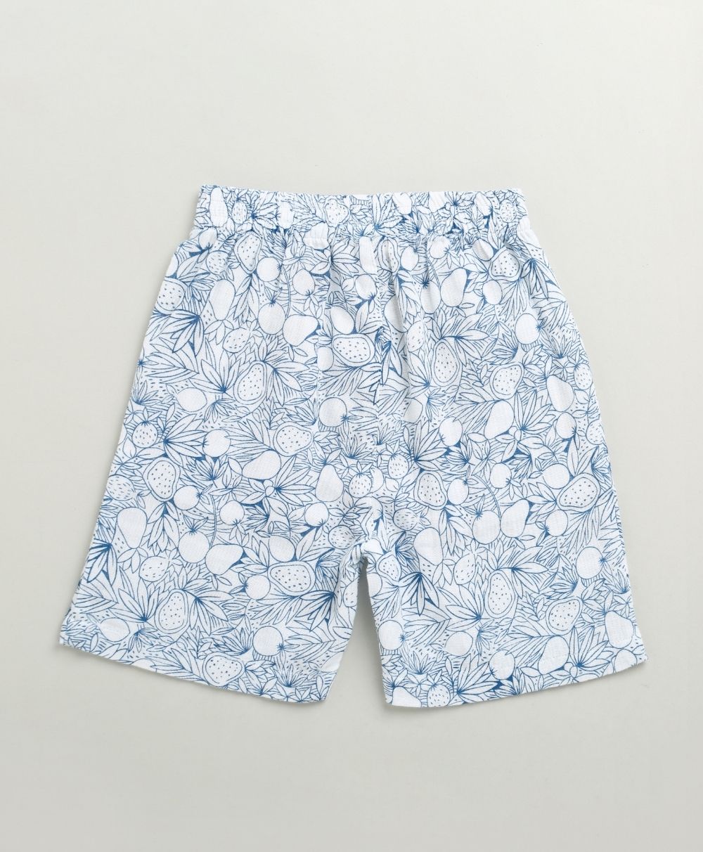 Lemon Print Cotton Printed Co-ord Set - White & Blue