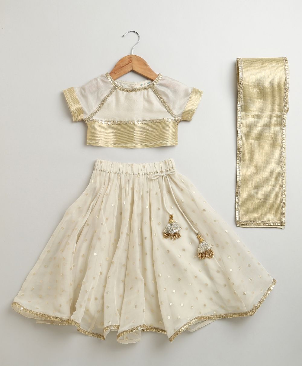 The Golden Dots Gharara Set - Golden & White