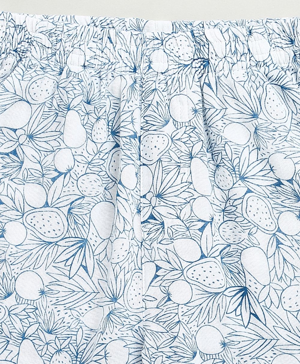 Lemon Print Cotton Printed Co-ord Set - White & Blue