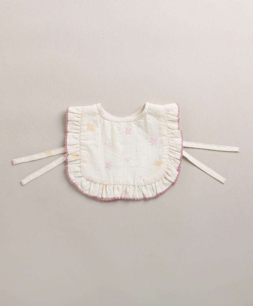 Organic Cotton Blush Petal Baby Bib & Bonnet Set - White