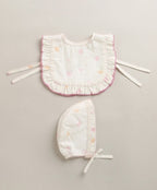 Organic Cotton Blush Petal Baby Bib & Bonnet Set - White