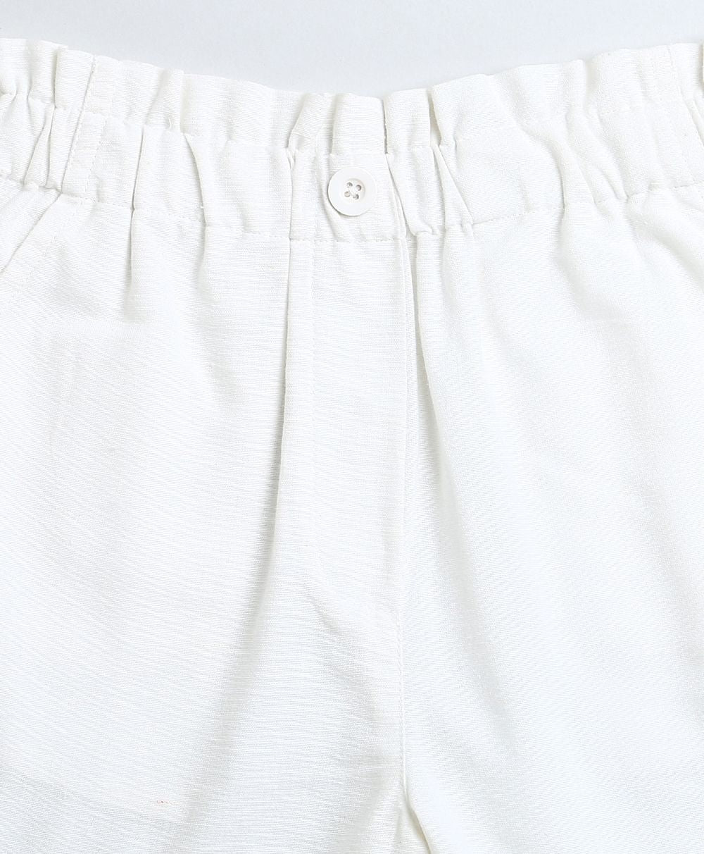 Denim Floral Embroidery Top & White Linen Shorts Co-ord Set - Blue & White